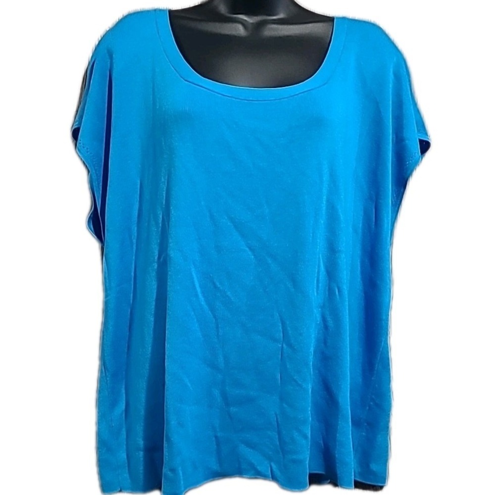 Talbots Sky Blue Knit Top 3XP Sleeveless Round Neck Stretch Pointelle Trim